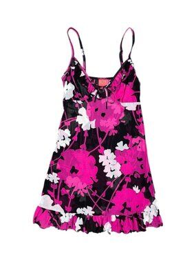 Y2K ELLE Intimates Pink Floral Slip Dress XS Babydoll Lingerie Dress